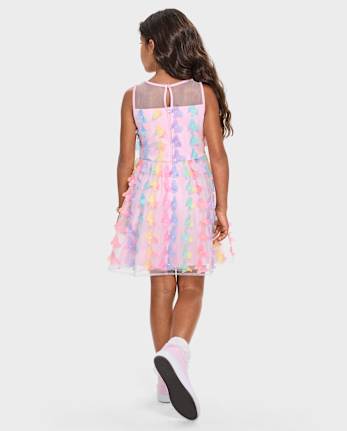 Robe ajustée et évasée en maille papillon 3D arc-en-ciel pour fille