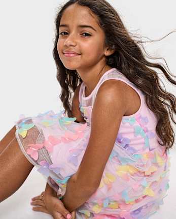 Robe ajustée et évasée en maille papillon 3D arc-en-ciel pour fille
