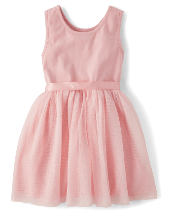 Girls 3D Rosette Mesh Fit And Flare Dress