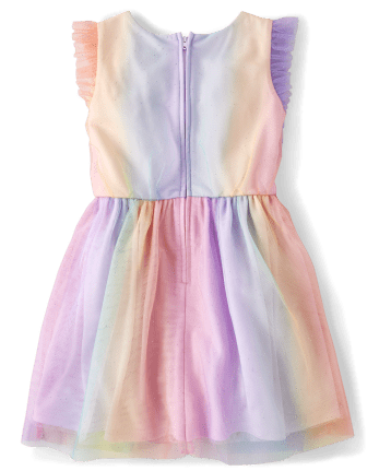 Girls Sleeveless Glitter Rainbow Ombre Mesh Woven Fit And Flare Dress ...