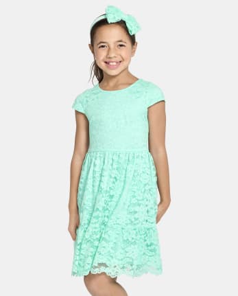 Girls Mommy And Me Short Sleeve Lace Woven Ruffle Dress