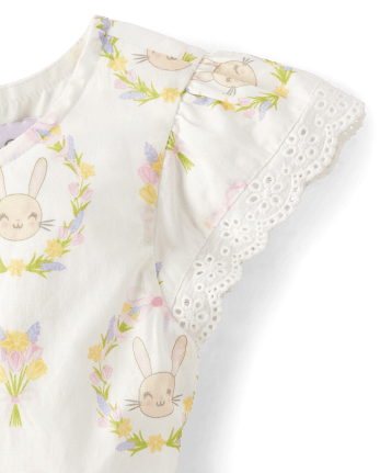 Girls Easter Short Flutter Sleeve Bunny Woven Ruffle Dress | The ...