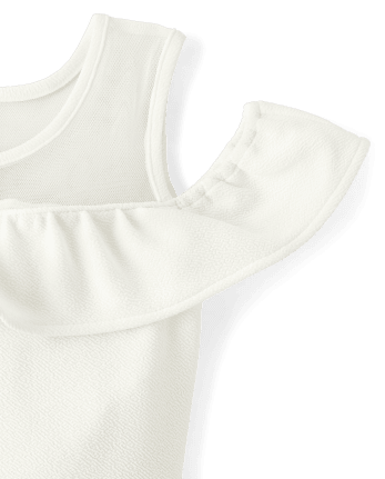 Girls Ruffle Jacquard Cold Shoulder Dress