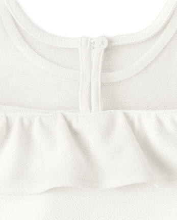 Girls Ruffle Jacquard Cold Shoulder Dress