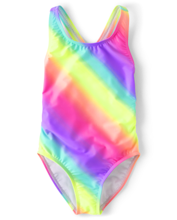 Girls Rainbow Striped Cut Out One Piece Swimsuit