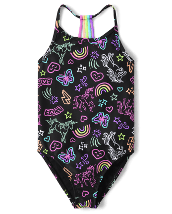Girls Rainbow Doodle One Piece Swimsuit