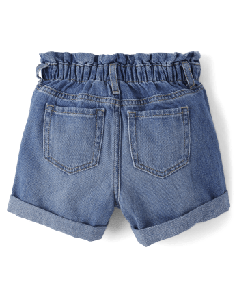 Shorts cortos de mezclilla con cintura estilo paperbag relajados para niñas