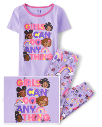 Girls Short Sleeve Can Do Anything Snug Fit Cotton Pajamas The