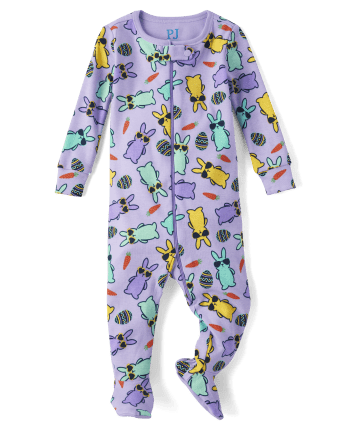 Pijamas de una pieza con patas de algodón y estampado de conejito de manga  larga a juego para bebés y niños pequeños
