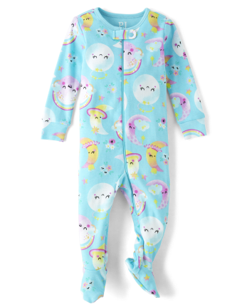 Baby And Toddler Girls Moon Snug Fit Cotton Footed One Piece Pajamas