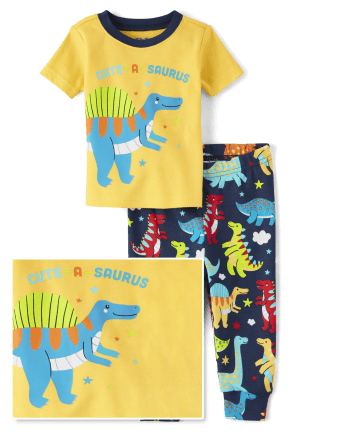 Baby And Toddler Boys Short Sleeve Dino Snug Fit Cotton Pajamas | The ...