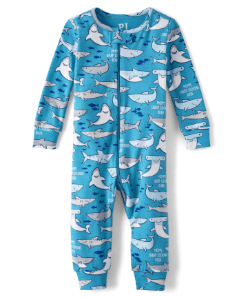 Pijamas de una pieza de algodón con ajuste ceñido Shark para bebés y niños pequeños