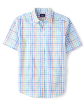 Mens Dad And Me Short Sleeve Rainbow Gingham Poplin Button Up Shirt ...