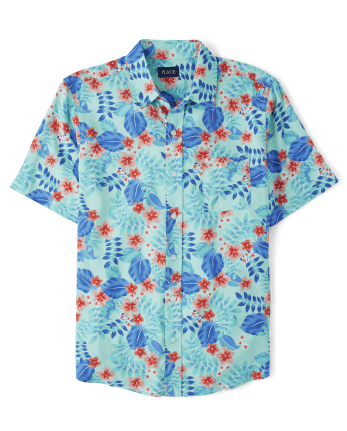 Camisa con botones tropicales familiares a juego para hombre