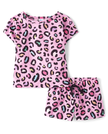 Girls Short Sleeve Rainbow Leopard Print Pajamas | The Children's Place ...