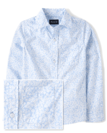 Boys Floral Poplin Button Up Shirt
