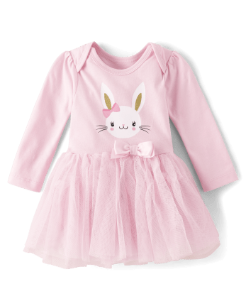Baby Girls Easter Long Sleeve Bunny Tutu Bodysuit Dress