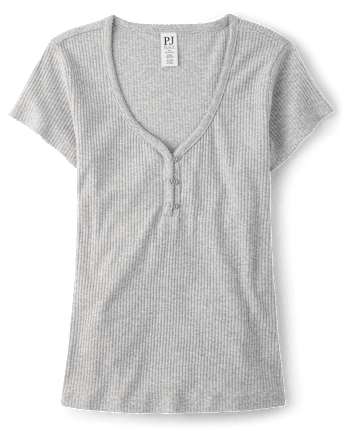 Top de pijama Henley de canalé para mujer