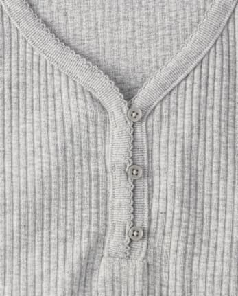 Top de pijama Henley de canalé para mujer