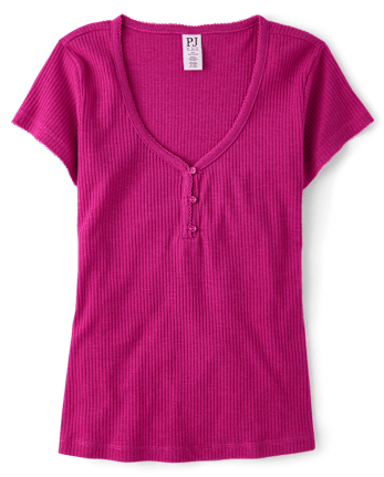 Womens Ribbed Henley Pajama Top