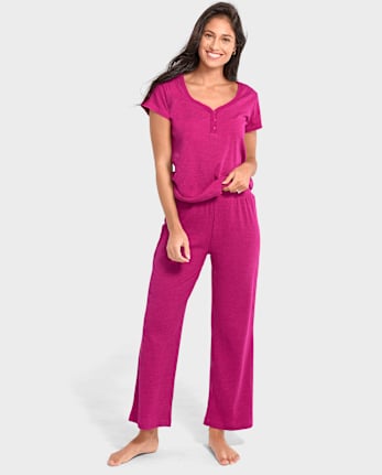 Womens Ribbed Henley Pajama Top