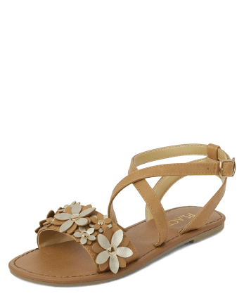 Girls - Sandales spartiates à fleurs métallisées