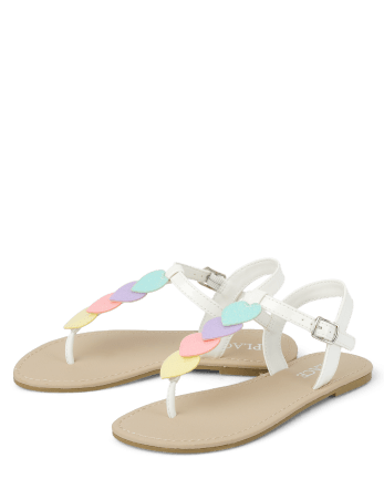 Sandalias con tira en T de charol sintético con forma de corazón y purpurina para niñas