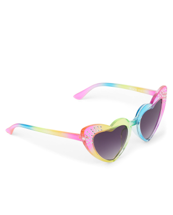 Gafas de sol de niñas pequeñas con forma de corazón arcoíris y diamantes de imitación