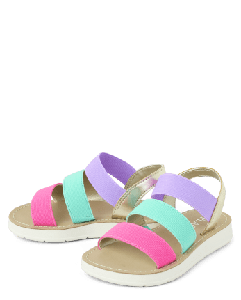 Sandalias elásticas con bloques de color para niñas pequeñas