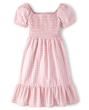 Womens Mommy And Me Short Puff Sleeve Gingham Poplin Woven Tiered Dress