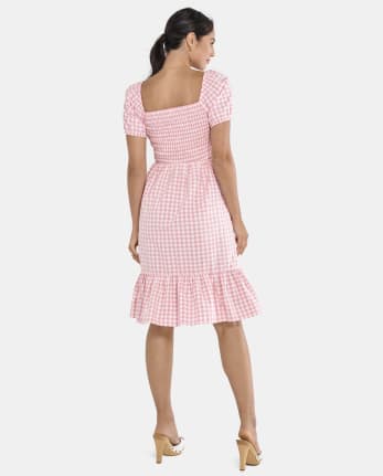 Womens Mommy And Me Gingham Poplin Tiered Dress