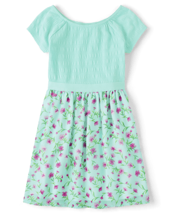 Girls Floral Smocked Fit And Flare Dress