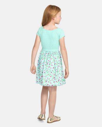 Girls Floral Smocked Fit And Flare Dress