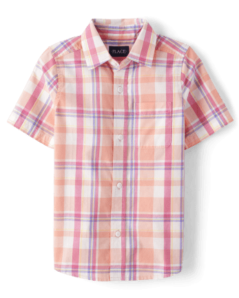Boys Short Sleeve Plaid Poplin Button Up Shirt | The Children's Place ...