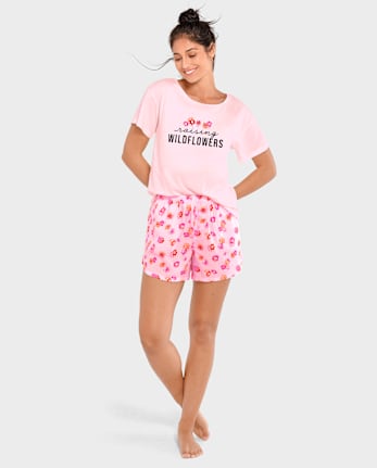 Pantalones cortos de pijama de flores silvestres para mujer