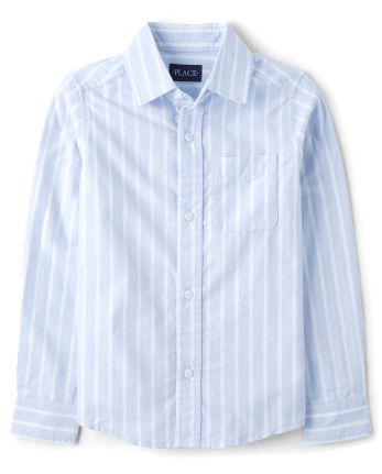Children's Place The Children's Place Boys Long Sleeve Striped Train Print Poplin Button Up Shirt The Childrens Place Globe Blue