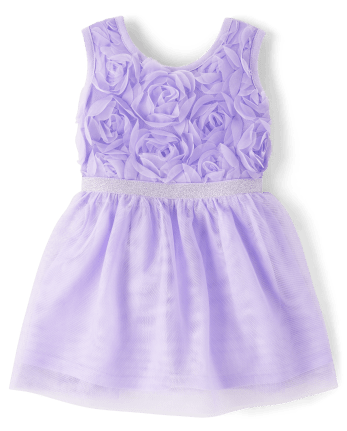 Baby And Toddler Girls 3D Rosette Mesh Fit And Flare Dress