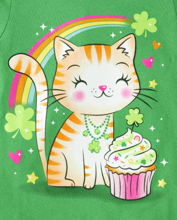 Camiseta con gráfico del gato de San Patricio para bebés y niñas pequeñas