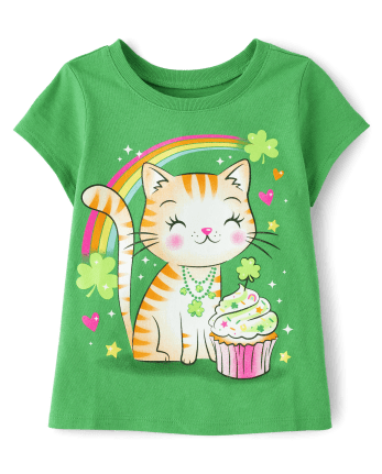 Camiseta con gráfico del gato de San Patricio para bebés y niñas pequeñas