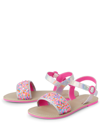 Sandalias holográficas con lentejuelas arcoíris para niñas