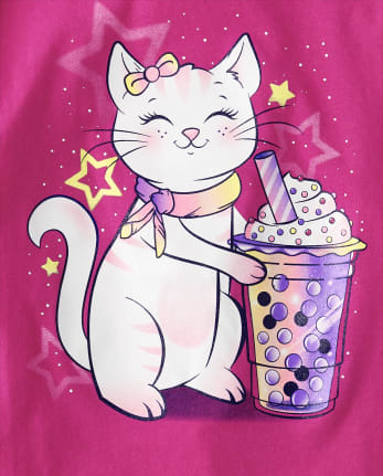 Girls Cat Frappe Graphic Tee