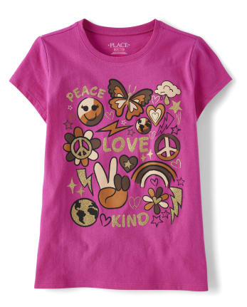 Camiseta manga corta con mensaje rosa niña