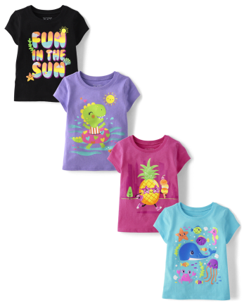 Baby And Toddler Girls Summer Graphic Tee 4-Pack