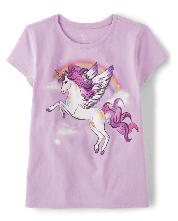 Camiseta de manga corta con estampado de unicornio para ninas PURPLE The Children s Place