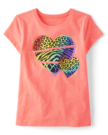 Girls Short Sleeve Rainbow Animal Heart Graphic Tee | The Children's ...