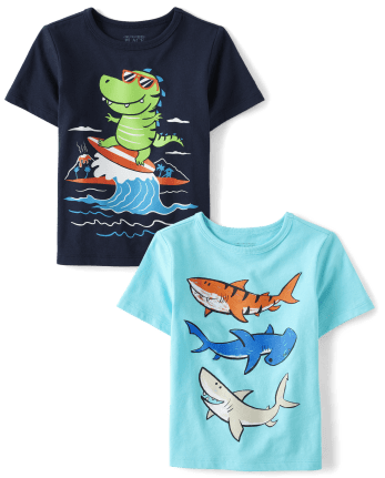Baby And Toddler Boys Dino Shark Graphic Tee 2-Pack