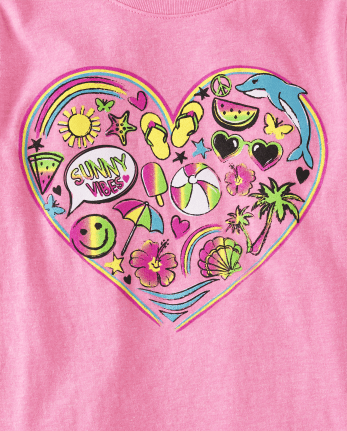 Camiseta con estampado de corazón de verano para niñas