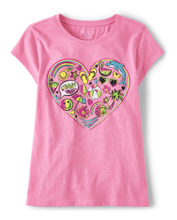 Camiseta con estampado de corazón de verano para niñas