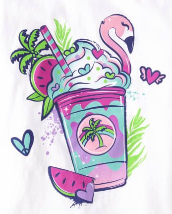 Camiseta con estampado de bebida de flamenco para niñas