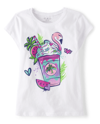 Camiseta con estampado de bebida de flamenco para niñas